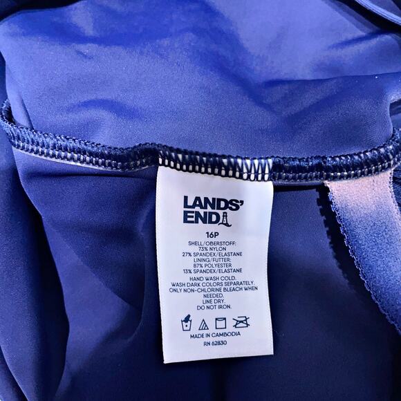 Lands End Scoop Neck Tugless One Piece Swimsuit Navy Blue Womens 16P 16 Petite - Picture 3 of 4